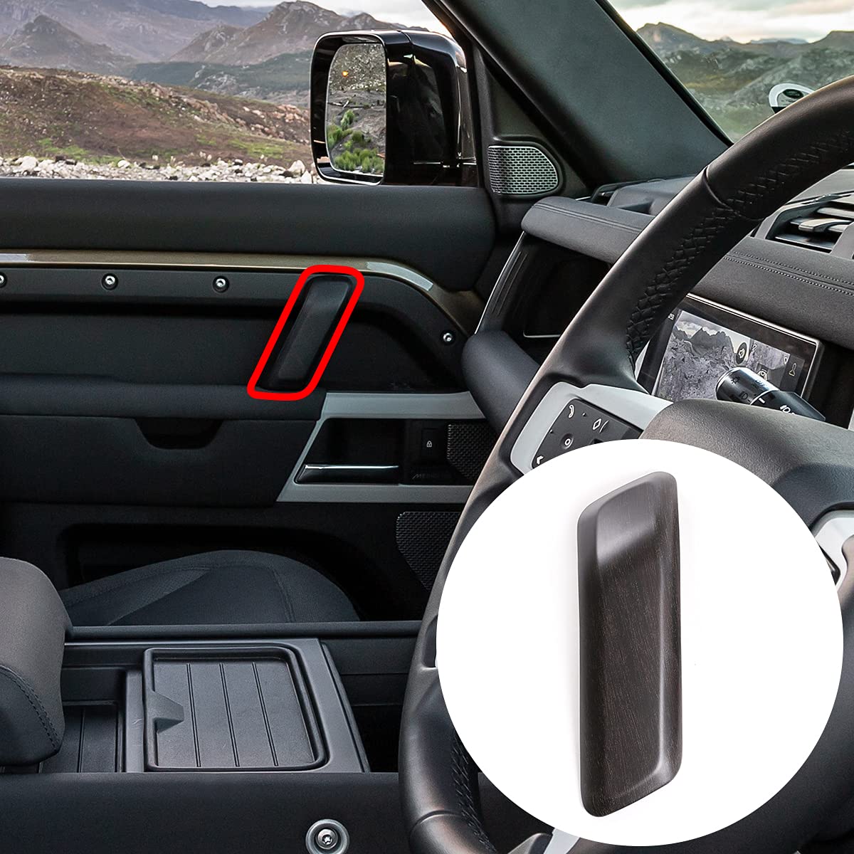 YIWANG RHD Interior Doors Panel Handle Bar Pull Trim Cover for Land Rover Defender 90 2020-2022 Car Accessories (High-Version) (Oak Wood Grain)