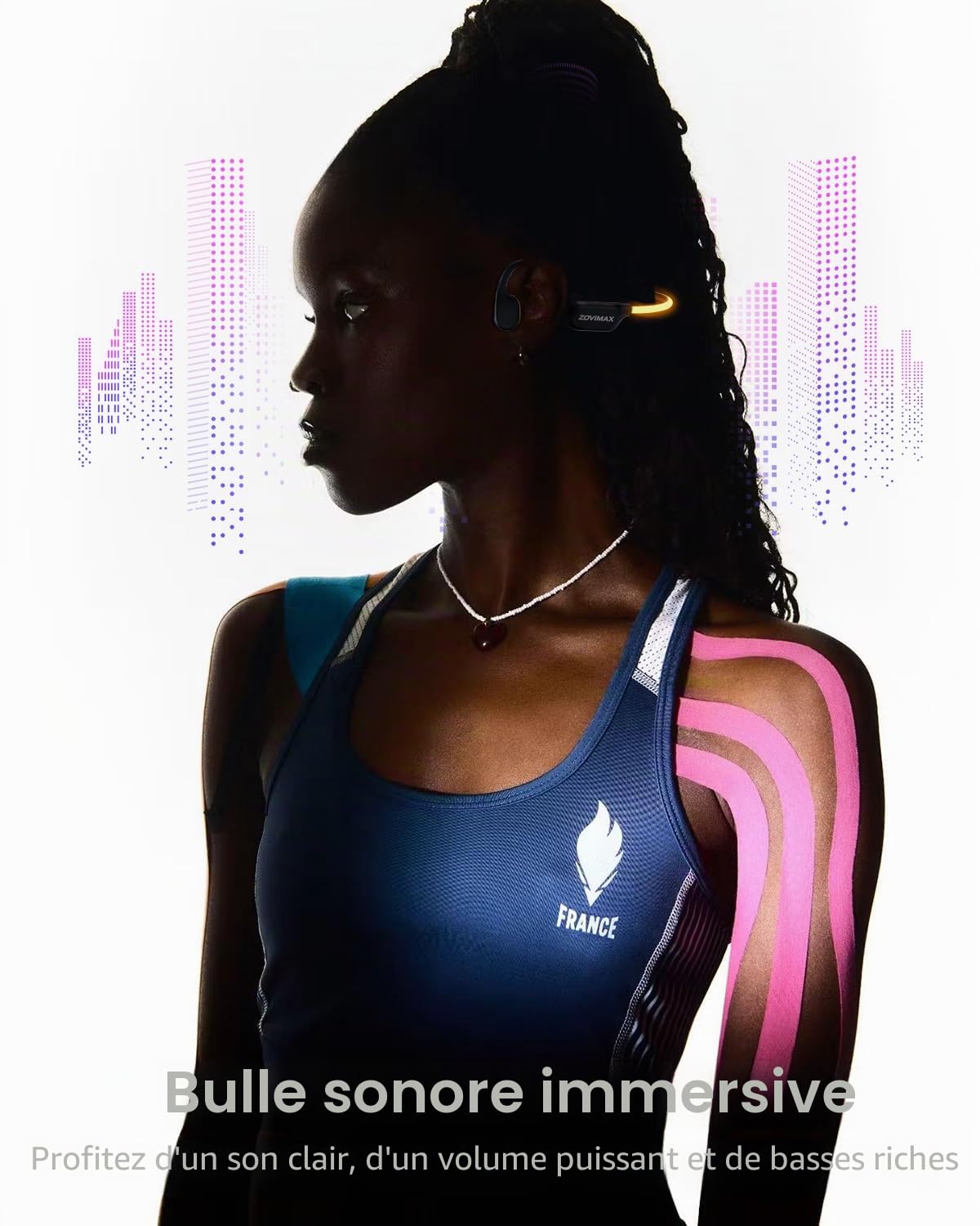 Casque à Conduction Osseuse Bluetooth 6.0 avec Lampe LED de Sécurité, Design Ouvert Oreilles Libres, Microphone Anti-Vent, IPX7 Étanche, 10H d'Autonomie, Casque Sport pour Course et Fitness