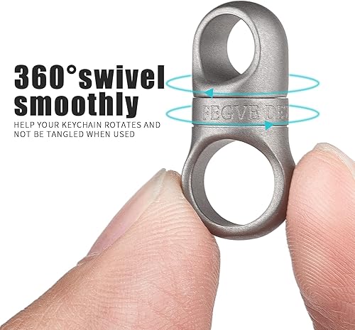 Miniatura 8 de FEGVE Llaveros de titanio con 2 llaveros de acero inoxidable Llavero giratorio de titanio pequeño con anillo en D