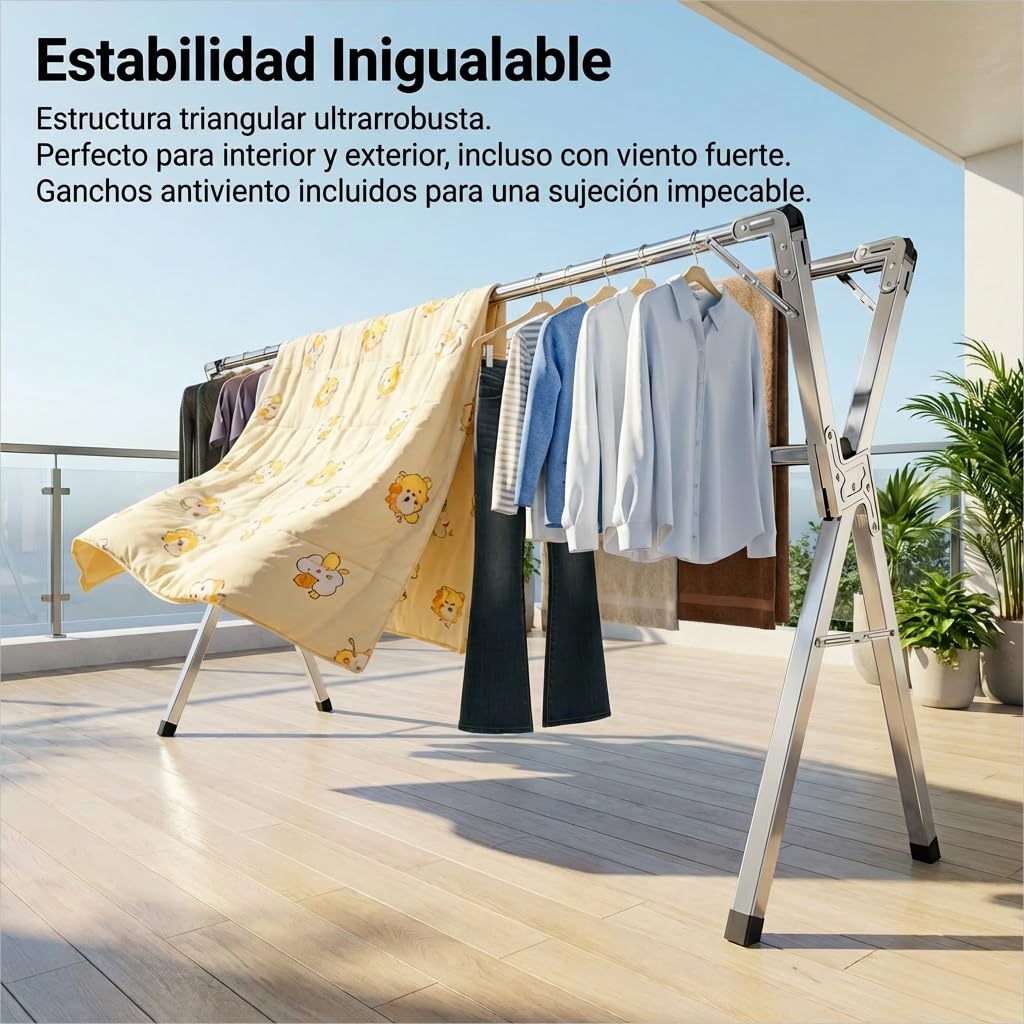 Tendedero Plegable de Acero Inoxidable 140-240 cm, Interior y Exterior