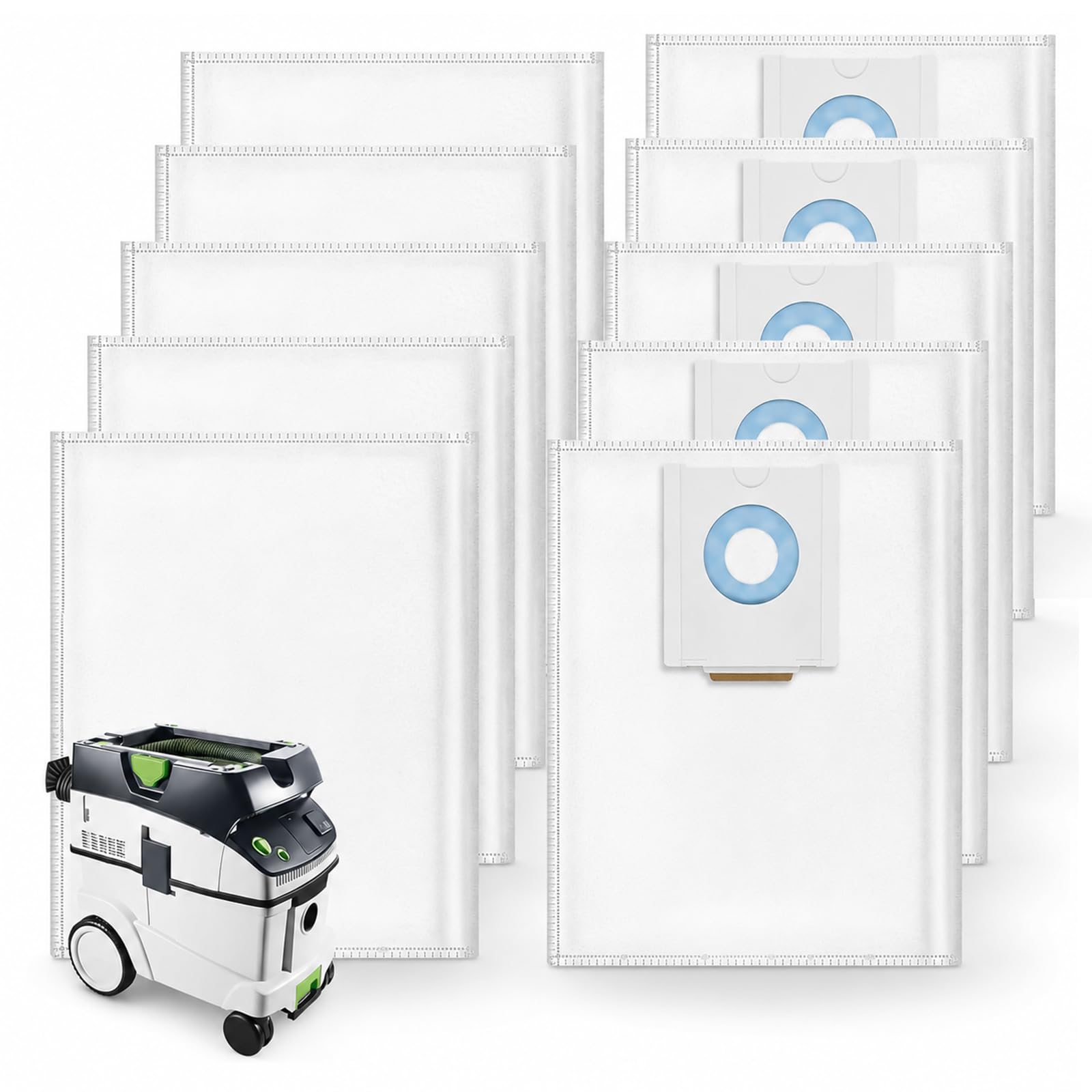 10 Stück Filterbeutel für Festool CT 36 CTM 36 E/CTL 36 E Staubabsaugung | 496186 Staubsaugerbeutel Selfclean Filtertüten mit 5-lagiger Filtration, großes Fassungsvermögen, 64 x 80 cm