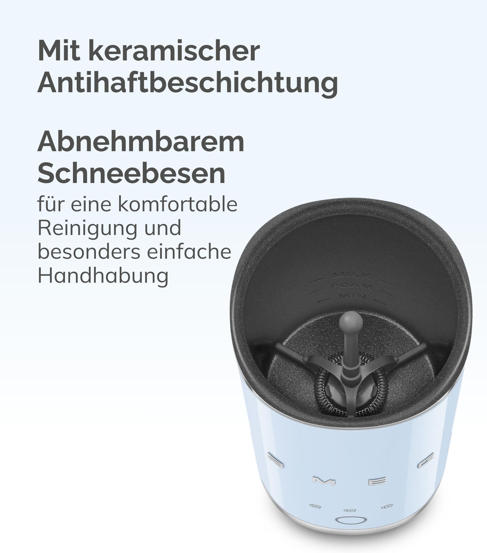 Smeg, MFF02CREU Elektrischer Milchaufschäumer, 3 Getränkefunktionen, abnehmbarer Schneebesen, Antihaft-Keramikbeschichtung, 500 W, Creme