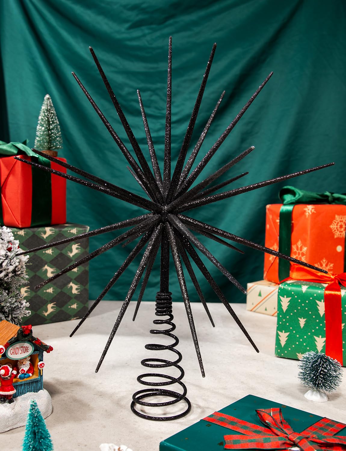Cimier de sapin de Noël noir de 35 cm – Étoile explosive en 3D pour sapin de Noël