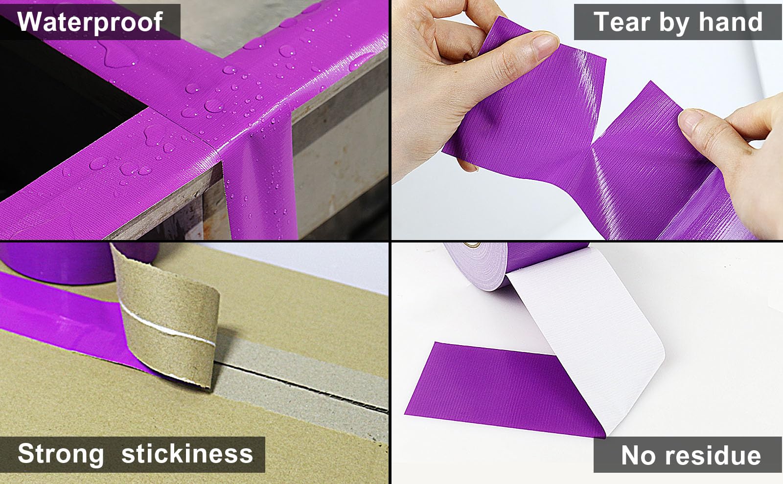 BOMEI PACK Purple Wide Duct Tape Reinforced 75mm x 50m Waterproof Heavy Duty Cloth Gaffer Tape purple for Ducts Fixing Repairing,craft DIY,book repair,carpet seaming,Moving Box Sealing,Bundling - Image 4