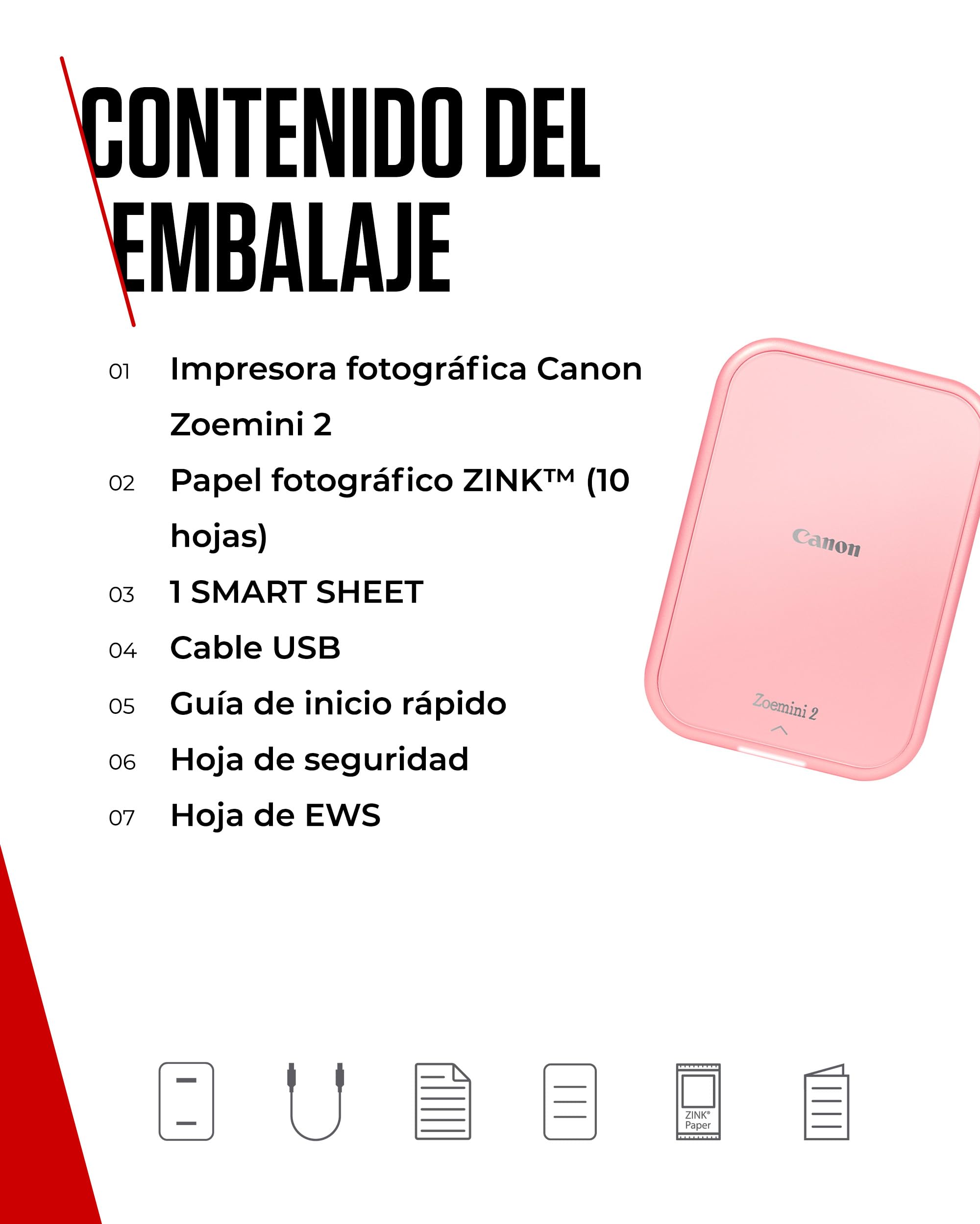 Canon Zoemini 2 Impresora Fotográfica Instantánea Compacta Bluetooth 5.0 USB-C Rosa