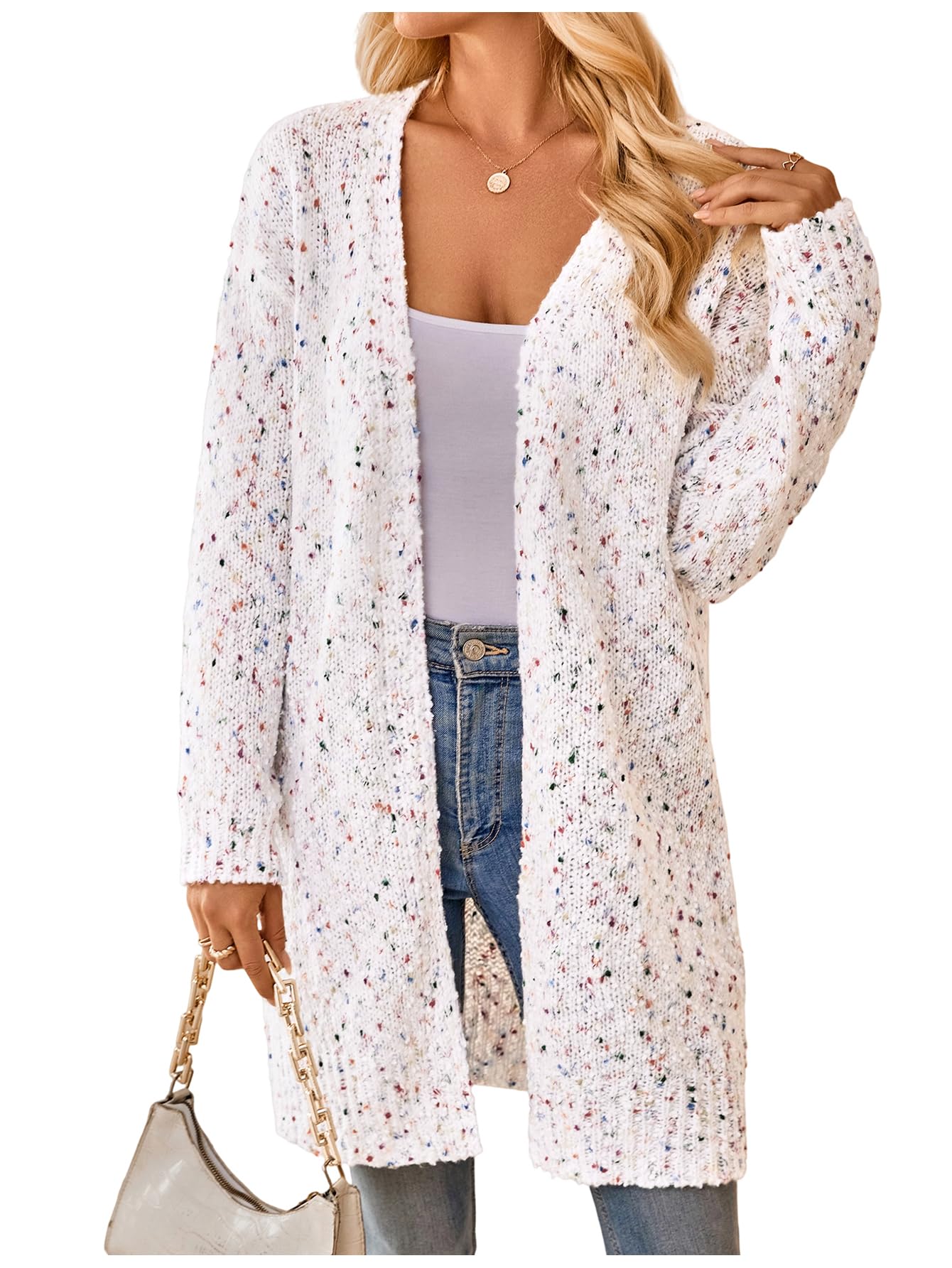 MakeMeChic Womens Chunky Popcorn Cardigan Oversized Open Front V Neck Long Sleeve Knit Cozy Sweaters