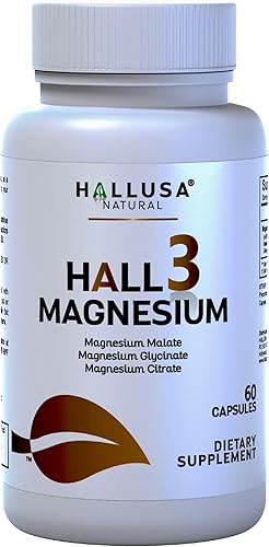 HALL3 Magnesio x 60 Cápsulas  Complejo Triple Magnesio Citrato, Glicinato y Malato  Suplemento dietético para el músculo  Función nerviosa  Calma y