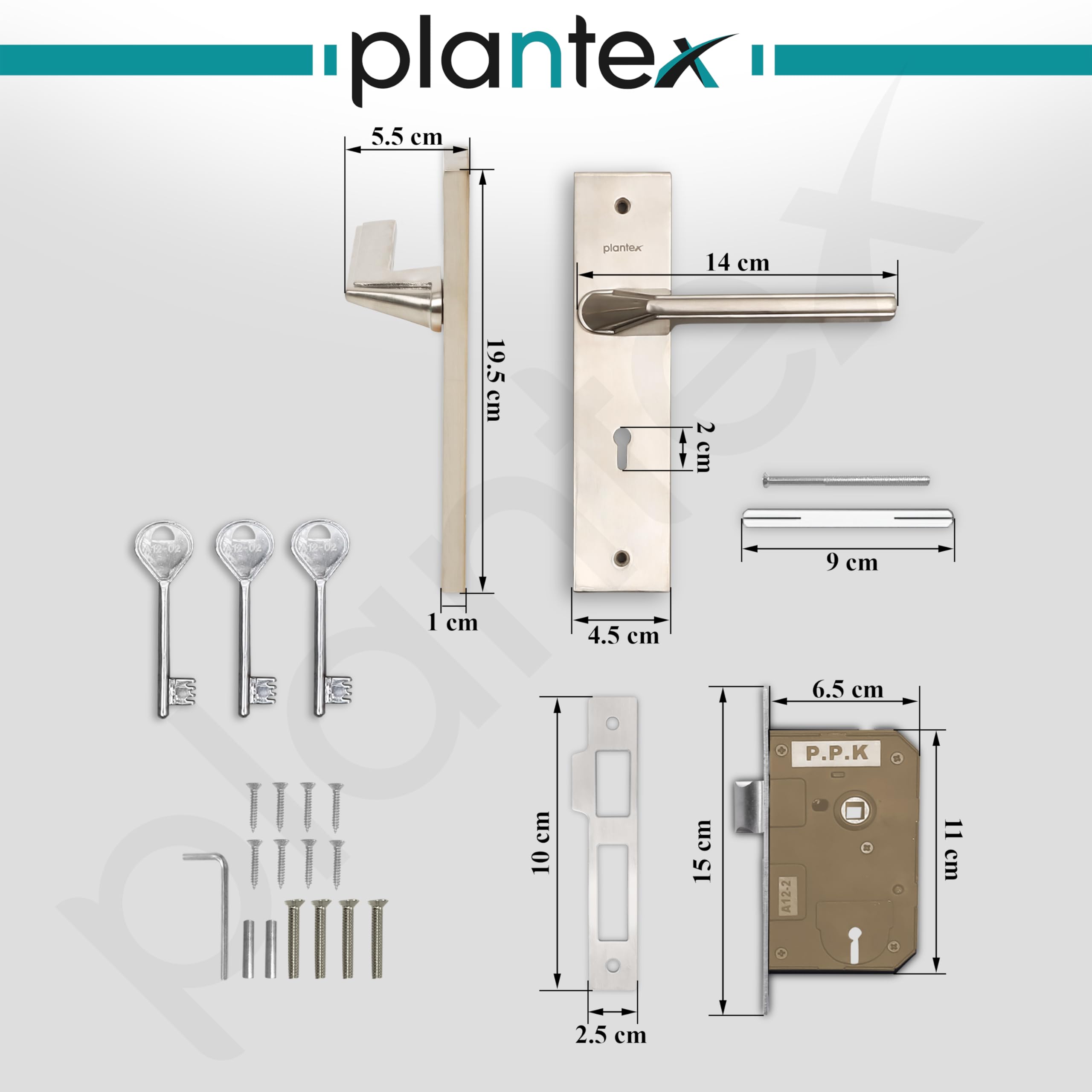 Plantex Heavy-Duty Door Lock Set - Main Door Lock Handle Set/ 6-Lever Lock Mechanism with 3 Years of Warranty/Mortise Lock with 3 Keys, Brass Lockbody (Matt) — Amazon image 3