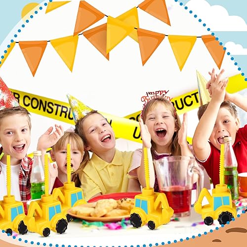 Miniatura 5 de Juego de 24 vasos de excavadora con pajitas, vasos de plástico con forma de excavadora, vasos de plástico reutilizables, regalos de fiesta temática