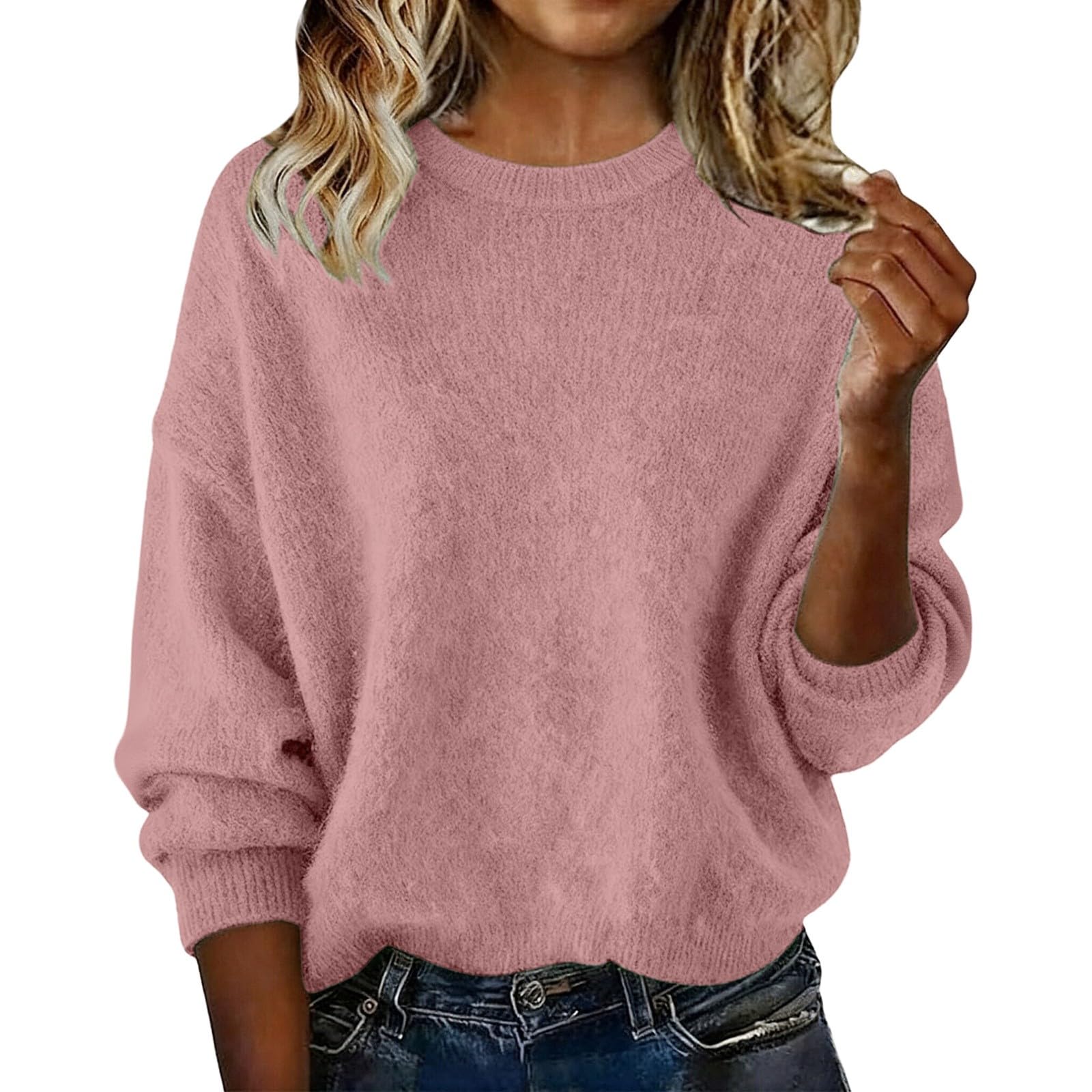Crewneck Cashmere Sweaters for Women Casual Soft Pullover Sweater Cozy Loose Wool Long Sleeve Tops 2025 Winter Clothing