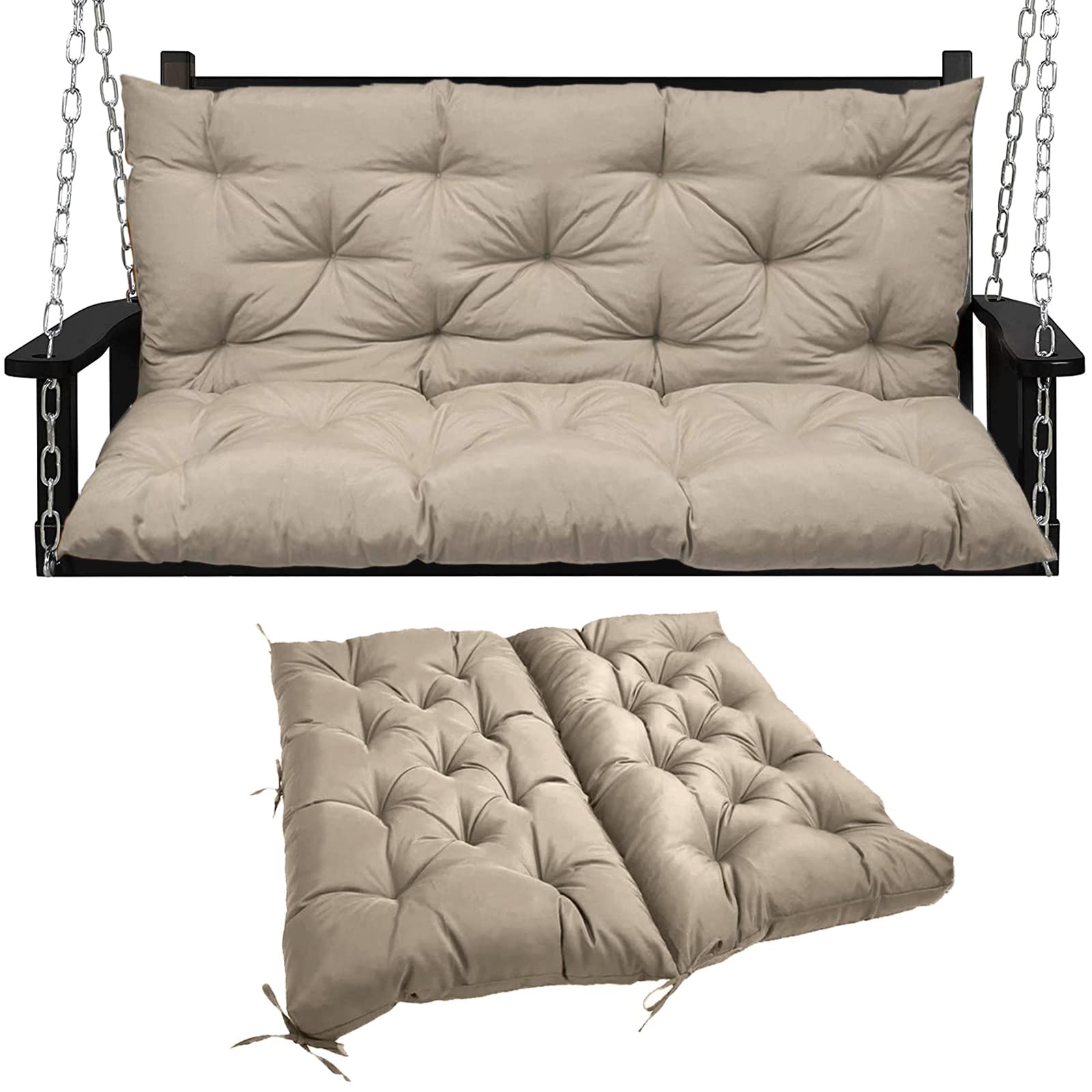 View 1 of ***STOCK PHOTO FOR REFERENCE ONLY***Zacammy Outdoor Waterproof Porch Swing Cushions, Khaki, 60x40in