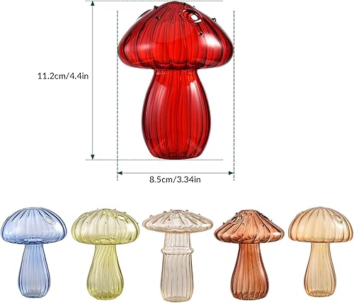 Miniatura 2 de 6 jarrones transparentes de hongo, jarrón de vidrio transparente con forma de hongo, bonitos jarrones con forma de hongo para flores, jarrón de