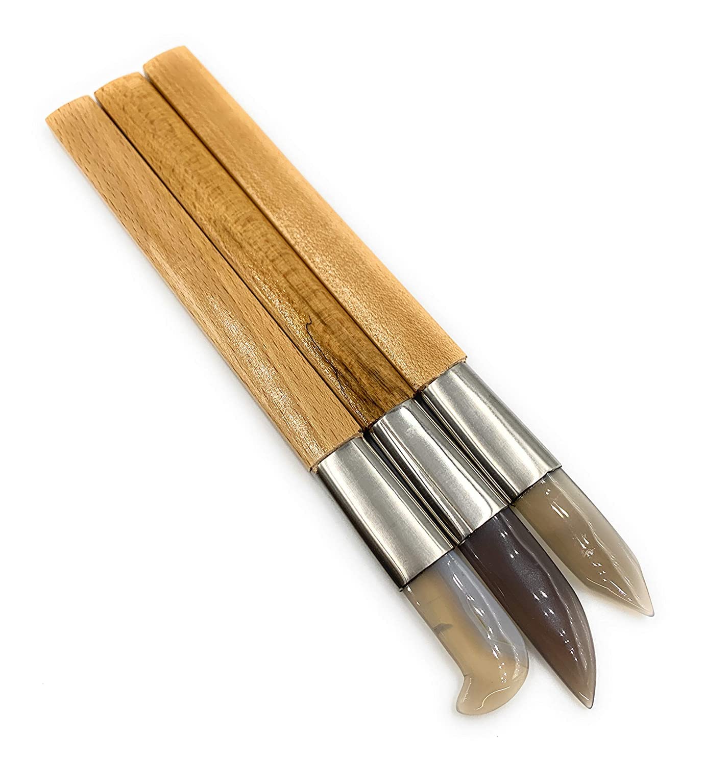 Ceznek Agate Burnishers 8.5" Set of 3 Hockey, Straight & Curved Edge for Burnishing & Bezel Setting in Metal Clay, Gold/Silver Foil or Keum-Boo Application, Jewellery, Model Making & Hobby Crafts DIY