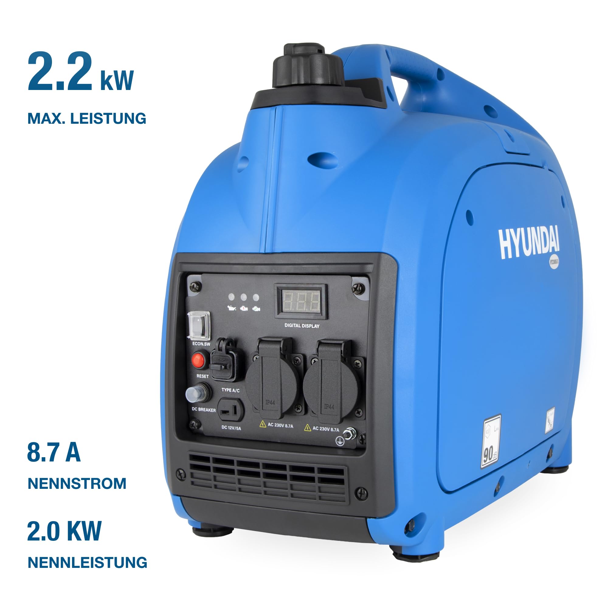 HYUNDAI Inverter Stromgenerator HY2300Si D | Stromerzeuger mit 2.2 kW max. Leistung, Benzin Notstromaggregat, leise, leicht und sparsam