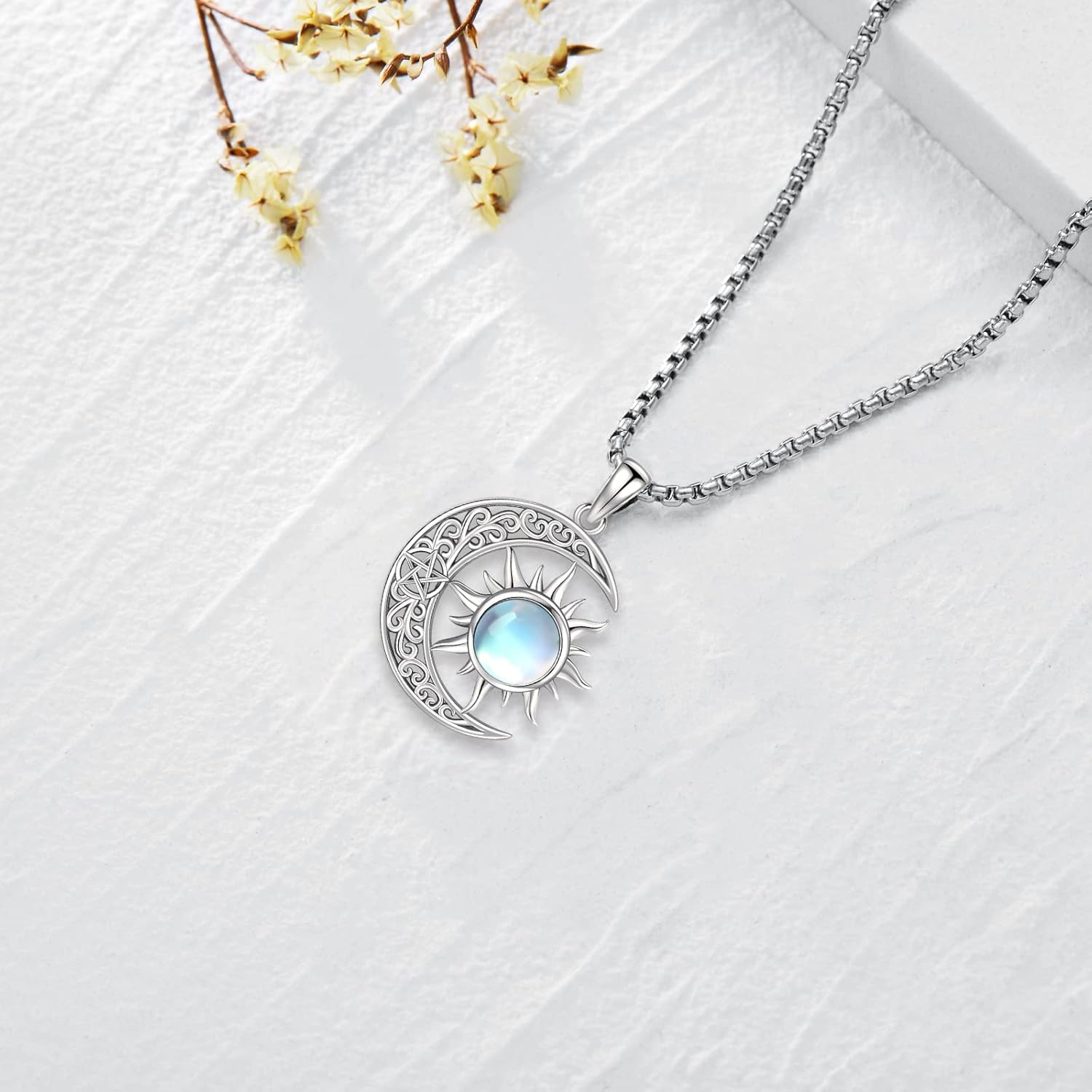 Pentagram Necklace Sterling Silver Triple Moon Goddess/Celtic Knot Witches Knot/Ankh/Sun and Moon/Hecate/Lilith/Santa Muerte/Tetragrammaton Pendant Necklace Pagan Wiccan Magic Egyptian Amulet Jewelry for Women Men - Image 3