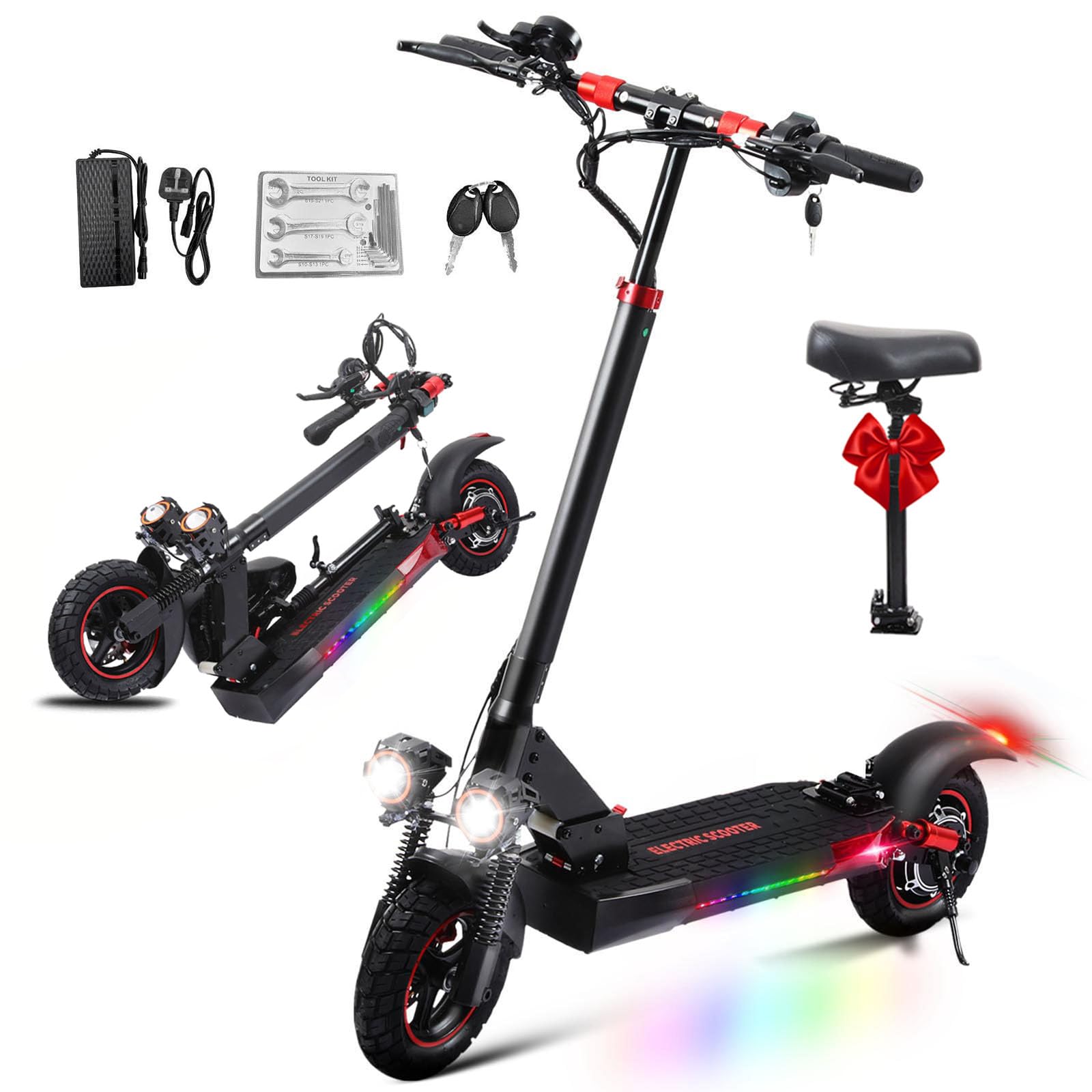 Trottinette Électrique Adulte 800W, Autonomie 40-45KM Batterie 48V 15Ah Trotinette Electrique Pliante Portable, Roues 10" Tout Terrain Double Suspension Frein à Disque Double Escooter