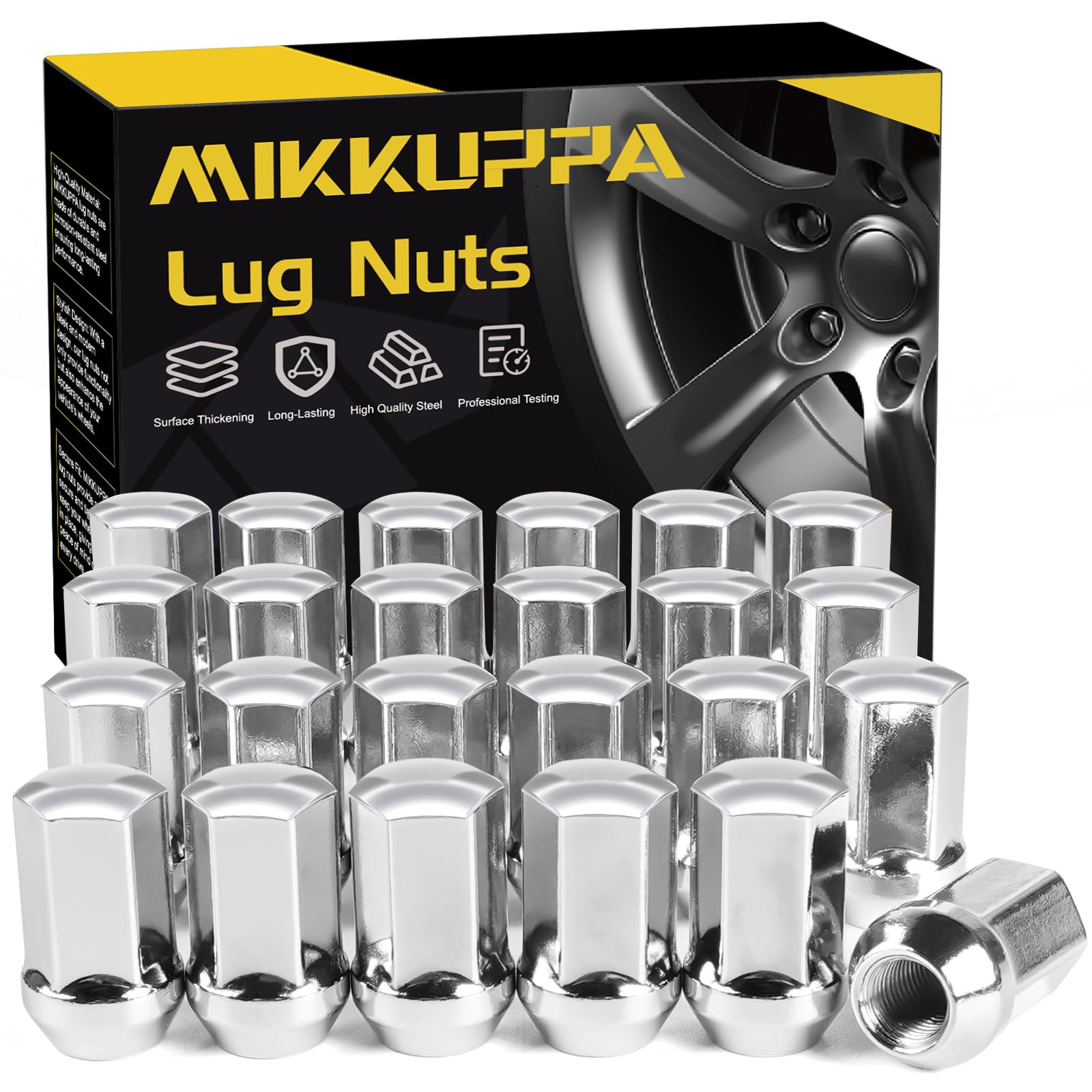 MIKKUPPA 24pcs M14x1.5 Lug Nuts - Replacement for 1999-2022 Silverado 1500, 2012-2022 Chevy Suburban, 2000-2022 GMC Yukon, 2012-2022 Ram 1500 2500, 7/8" Hex Chrome Closed End OEM Lug Nuts