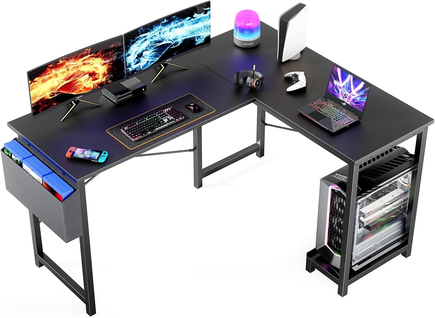 OLIXIS Computer Desk for Home Office Storage and CPU, 50 inch, Black Home & Kitchen