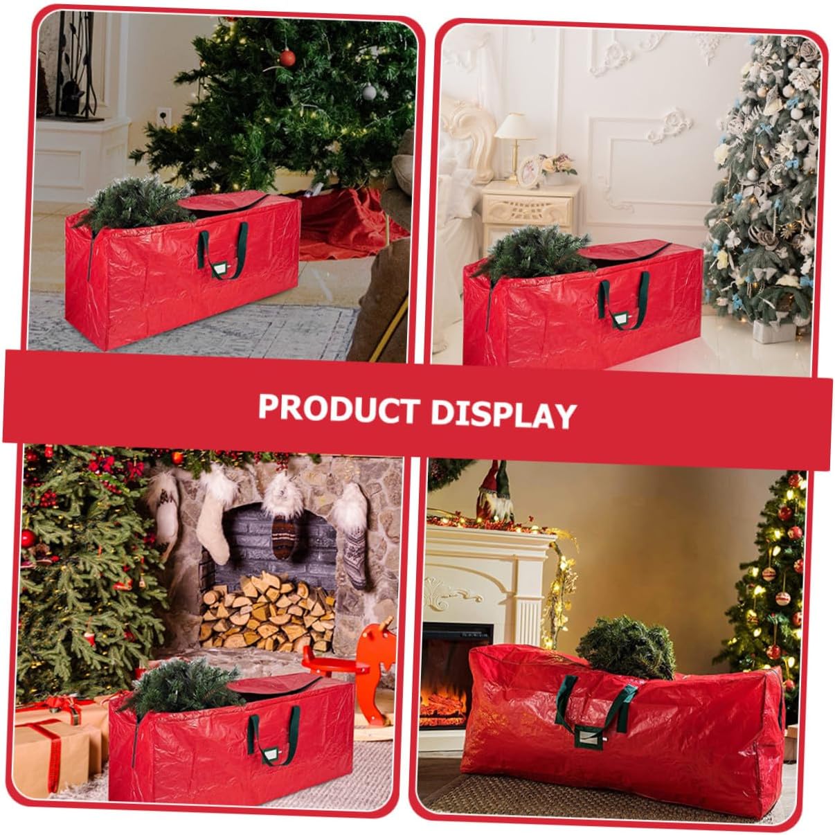 Lurrose Waterproof Christmas Tree Storage Bag with Zipper and Carry Handles Dustproof Red Tree Storage Pouch 165.1x38.1x76.2cm Organization