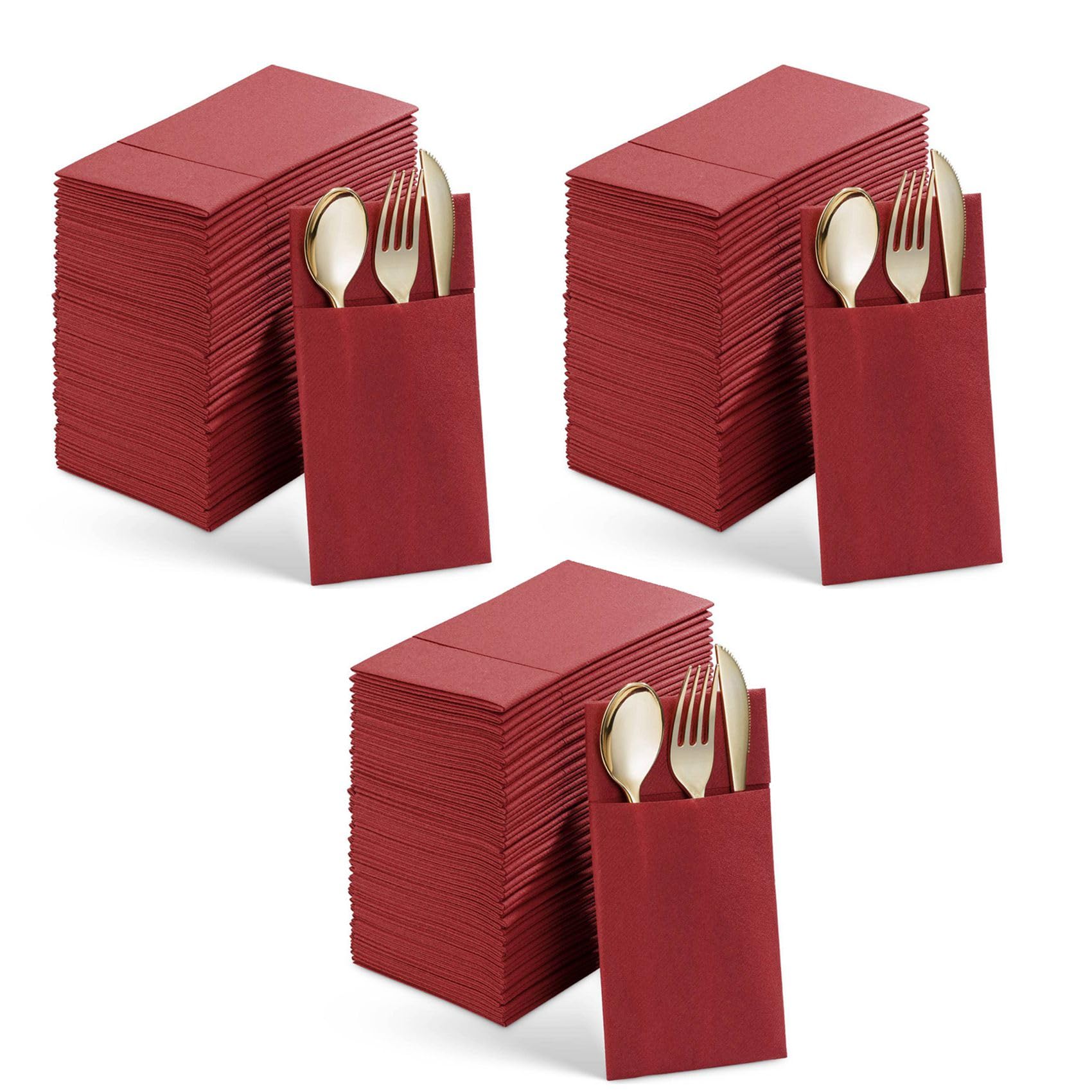 150 Servilletas Desechables con Bolsillo Integrado para Cubiertos, Tela Predoblada como Servilletas de Papel para Fiesta de Boda, Color Rojo