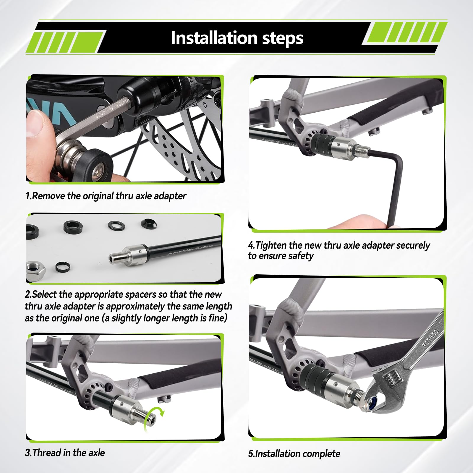 Adaptateur d'essieu traversant M12 pour 160-178 mm, longueur de tige réglable pour remorque de vélo - Adaptateur pour la plupart des attelages de remorque de vélo