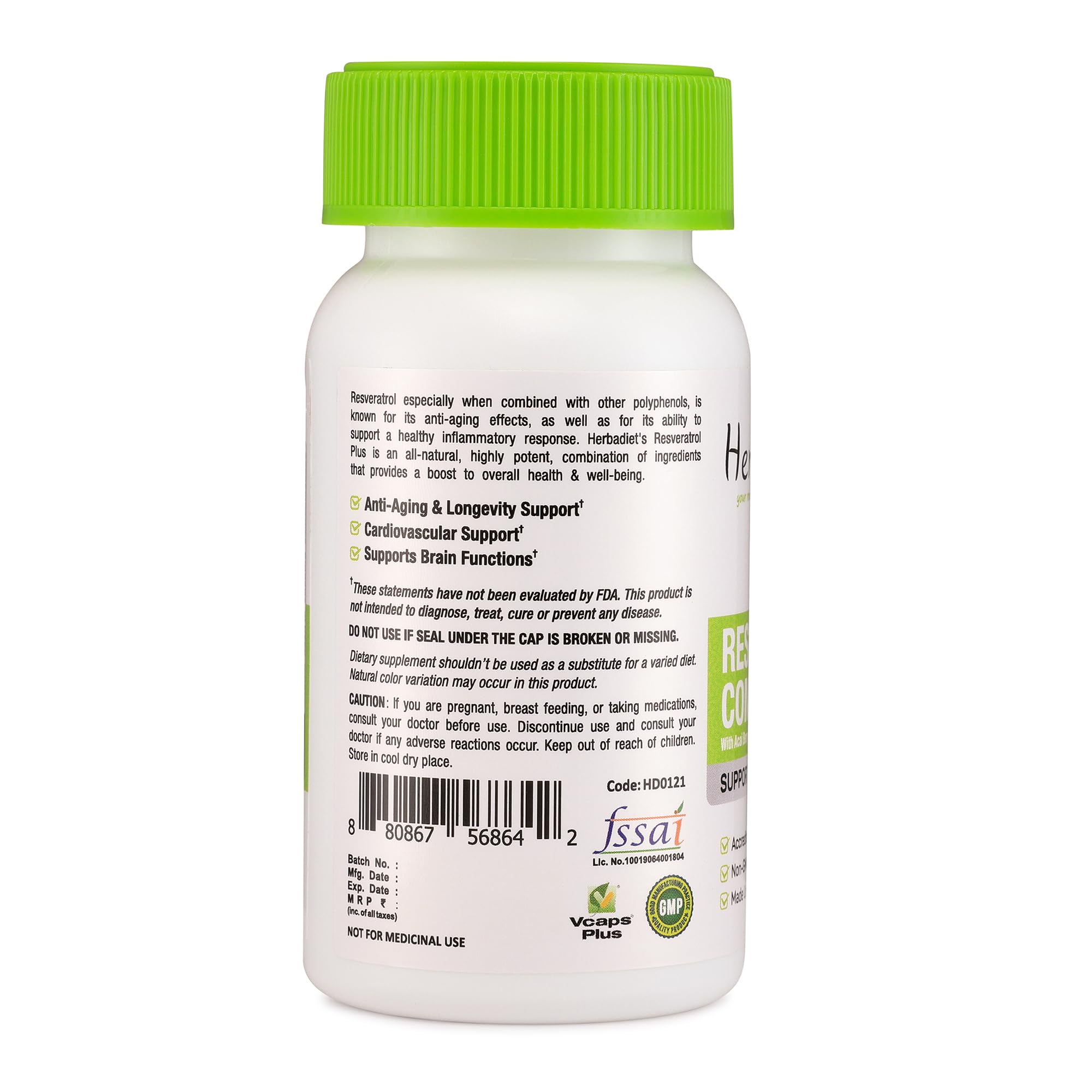 Herbadiet Resveratrol Complex 60 Capsules|With Extracts Of Acai Berry,Green Tea&Quercetin|Immune Support,Antioxidant,Heart Health Supplement — Amazon image 3