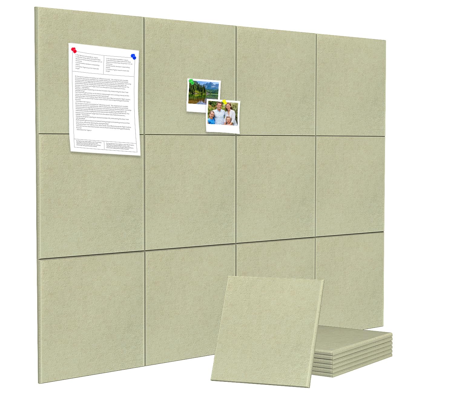 Cork Board Alternative 120 x 90 cm Notice Pin Board Bulletin Board for Home Office Kitchen Photos Memos - 12 Pack Removable Felt Wall Tiles with 30 pushpins - Sage