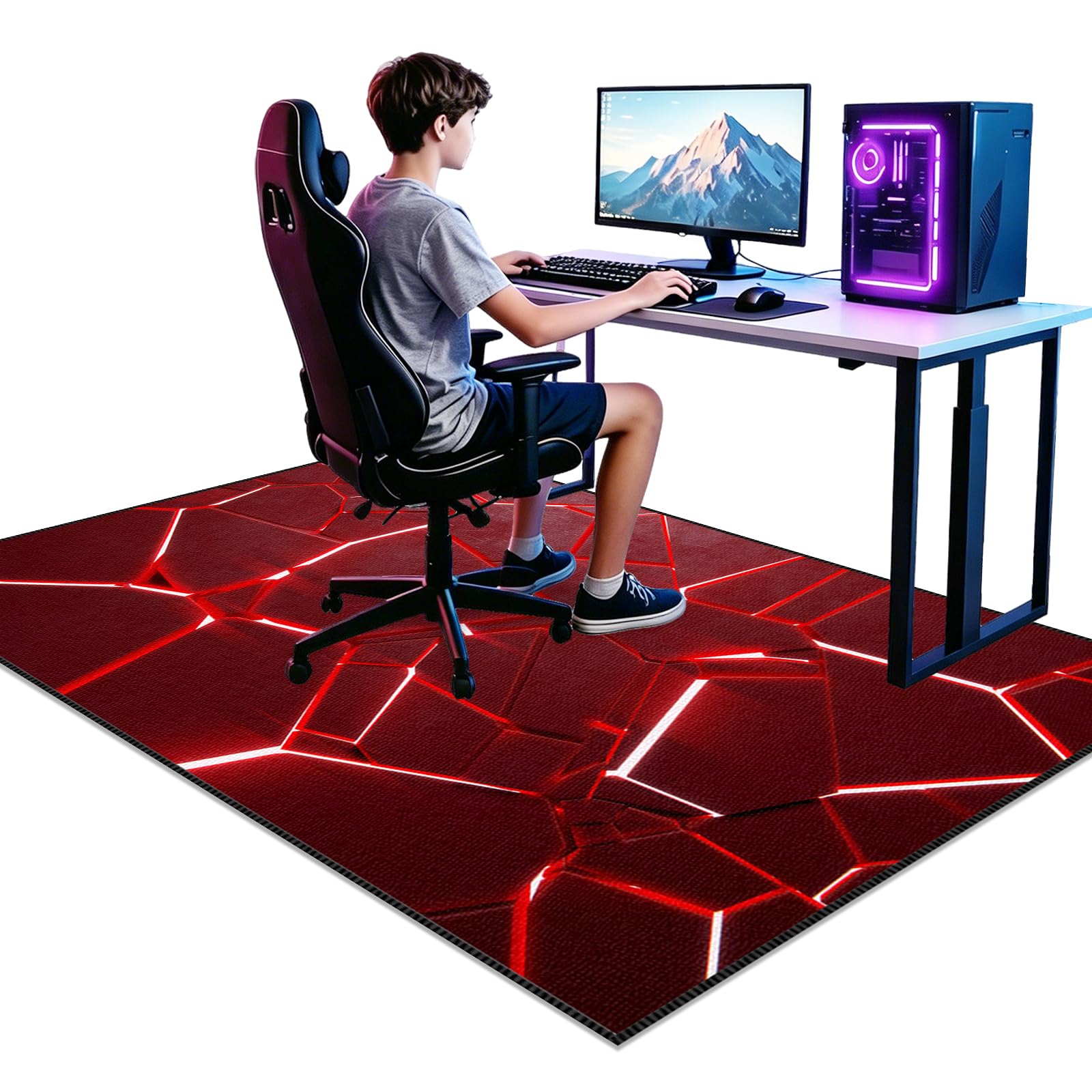 Tapis de jeu gaming rouge 150x180cm pour sol de chambre