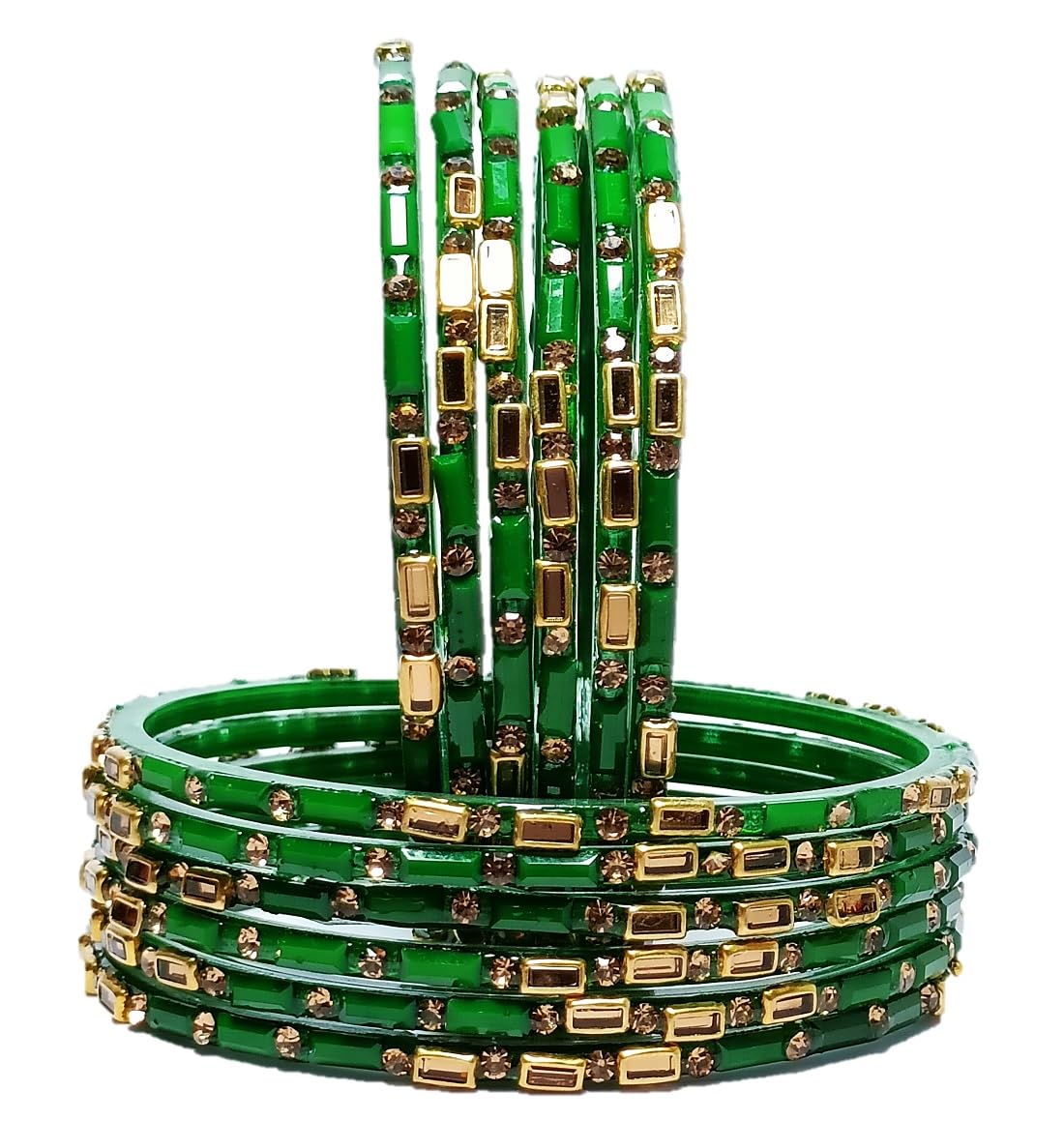 T4 Jewels (2.10 & 2.12 Size) Beautiful Golden Stones Studded Designer Green Colour Glass Bangles Set for Women & Girls - (Set of 12)_Green_2.12 (B0CHSJNWWK) Amazon Price History, Amazon Price Tracker