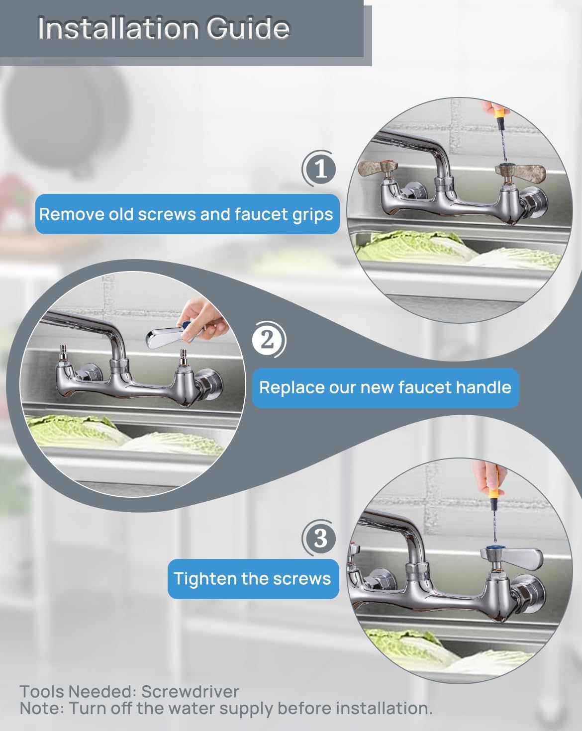 Commercial Faucet Parts Kitchen Faucet Handle Replacement Kit - 2 Pack Lever Handles 0.43" Round Stem Hole Ideal for Kitchen, Laundry, Restaurant, and Industrial Use