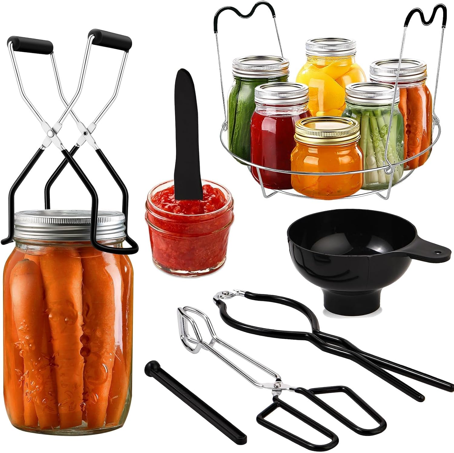 7-Piece Canning Supplies Starter Kit with Rack, Jar Lifter, Tongs, Funnel, Magnetic Lid Lifter, Bubble Popper, and Jar Spanner