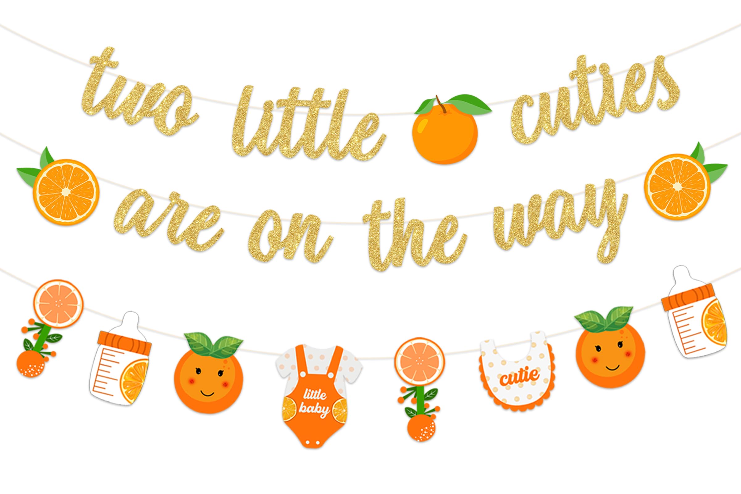 JOYMEMOTwo Little Cuties are On The Way Banner with Tangerine Garland - Two Little Cuties Baby Shower Decorations Twins, Orange Fruit Themed Gender Reveal Party Supplies for Boys or Girls