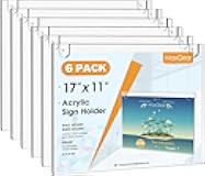 Acrylic Sign Holder 11 x 17 Inch, Wall Mount Sign Holders Clear Plastic Picture Frame with Adhesive Tapes and Mounting Screws for Office, Home, Store, Restaurant, Landscape, 6 Pack