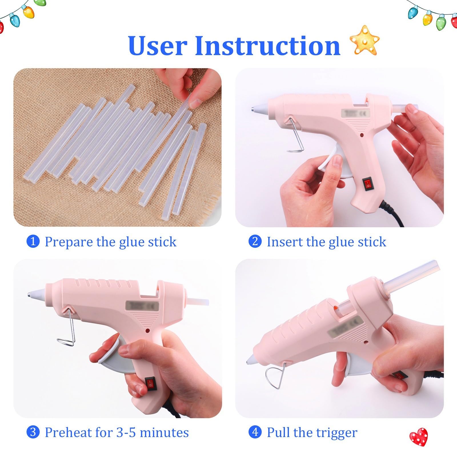 Kit de pistola de pegamento caliente de 40W de tamaño completo con estuche y soporte de 30 varillas de 7/16'' (11 mm) D hecho a mano for reparaciones caseras de bricolaje
