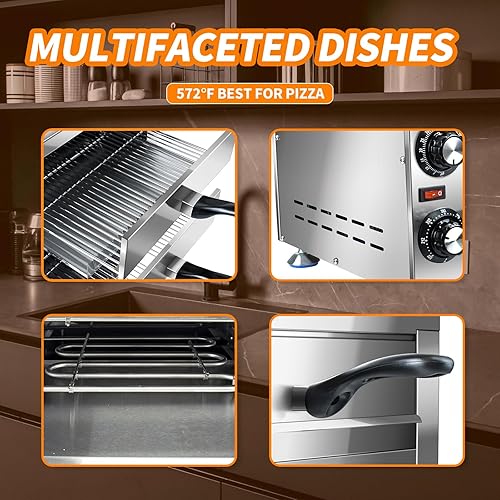 Miniatura 5 de Generic YOOKTEN - Horno eléctrico de pizza para encimera, para interiores, comercial, para el hogar, acero inoxidable, horno de pizza de 2 niveles,