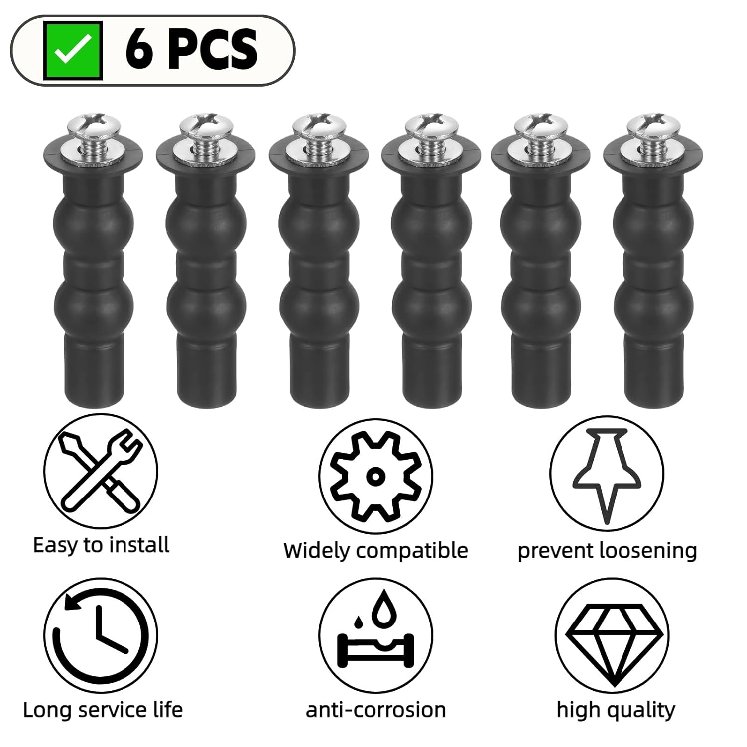 Universal Toilet Seat Bolt Kit, Top Mount Tightening Screws Replacement Hardware, Expanding Anti-Wobble Stainless Steel Bolts Compatible with TOTO Toilet Seats, 6 Pack