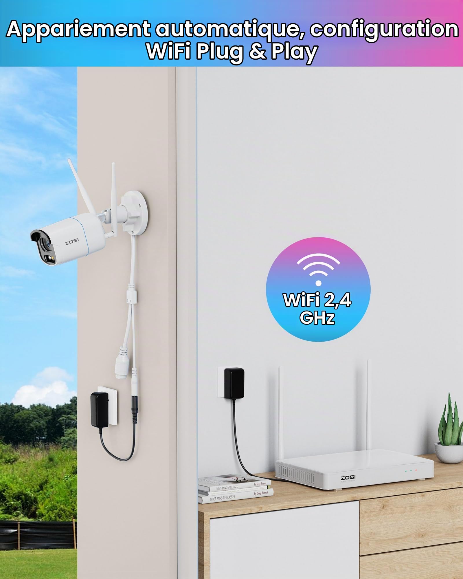 ZOSI 2,5K 8CH 2TB NVR Kit Vidéo Surveillance WiFi avec 4MP Caméra WiFi