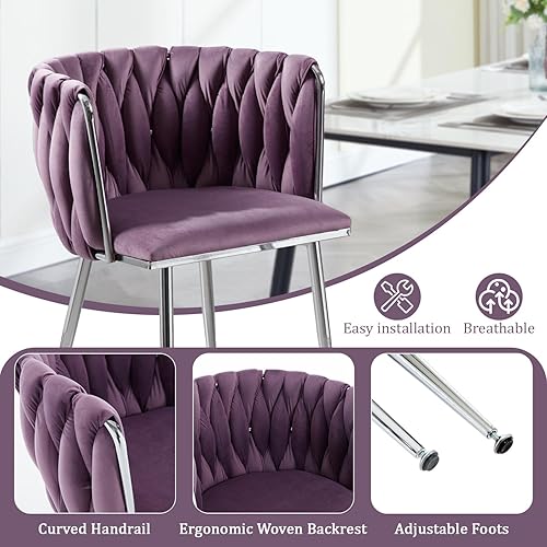 Miniatura 96 de Juego de 2 sillas de comedor de terciopelo, sillas tapizadas tejidas para sala de estar, sillas modernas de cocina y comedor, sillas decorativas de