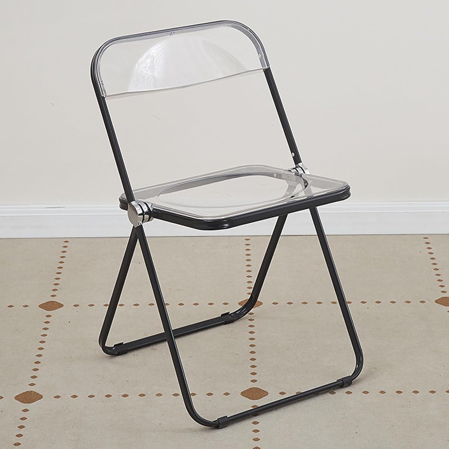 Folding Chair, Metal Frame, Clear Foldable Chair for Indoor/Outdoor Use, Perfect for Dining, Office, Desk, and Vanity Spaces