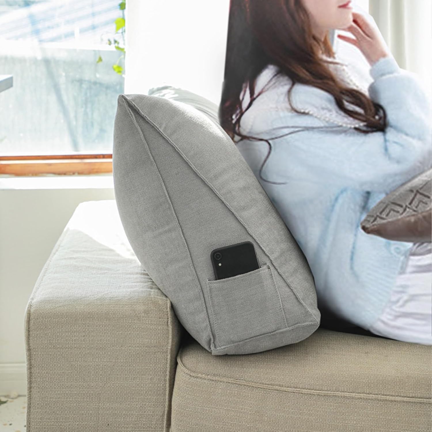 Almohada de apoyo para la espalda, cojín de lectura para cama y sofá, almohada de cuña con funda extraíble, ideal para mayor comodidad y apoyo postural, tamaño 70 x 20 x 50 cm