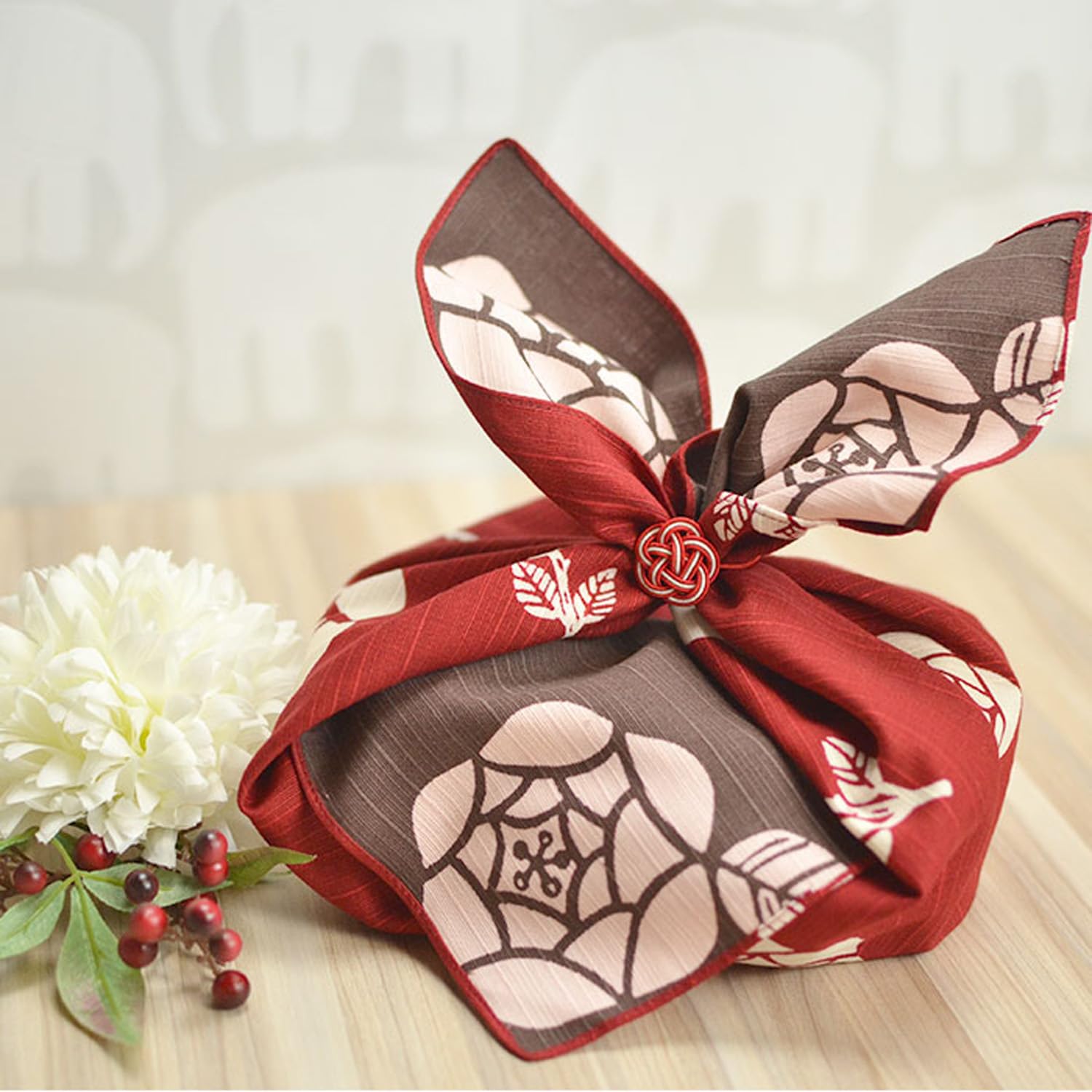Furoshiki appiccicoso Grande design scandinavo Bento Wrap Lunch Cloth Giapponese furoshiki (Uccello) (50×50, Reversible deep scarlet rose)