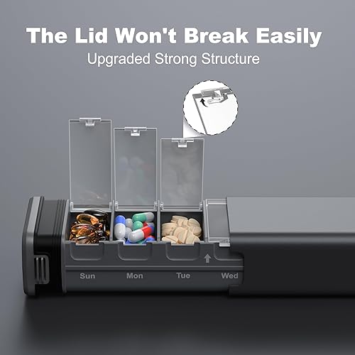 Miniatura 2 de Pastillero de metal semanal de 7 días, pastillero diario de aluminio premium, lindo pastillero portátil, pastillero de gran capacidad para