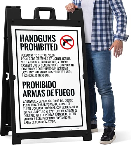 Miniatura 7 de Concealed Carry Prohibited Texas Penal Code Section 3007 Bilingual Sidewalk Sign Kit 24x36 Inches With A Frame Stand Made in USA by Sigo Signs