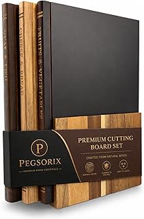 The Cutting Board Library™ (Original Design) | Decorative Kitchen Board Collection Bundle with Display Stand | Premium Acacia Wood | Stabilized Non-Slip Base