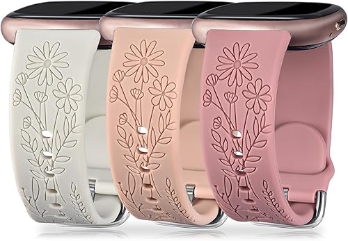 Bandas de silicona grabadas compatibles con Fitbit Versa 4Fitbit Versa 3Fitbit Sense 2Sense bandas para mujeres y hombres, pulseras deportivas