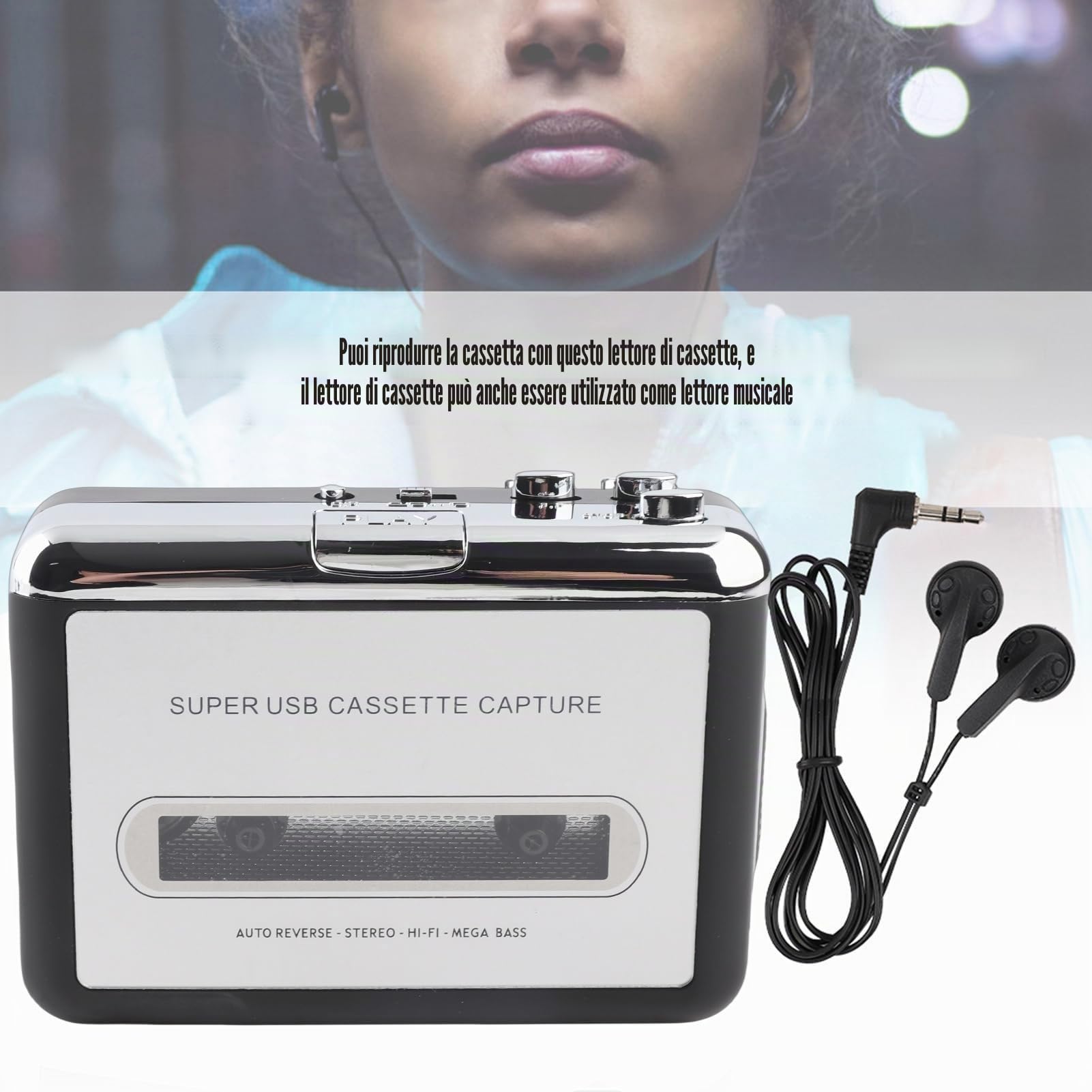 Cattura convertitore da Cassette a MP3 USB, convertitore di Cassette Lettore di Nastri Digitale Portatile per catturare Cassette Stereo/da Nastro a PC Convertitore di switcher MP3