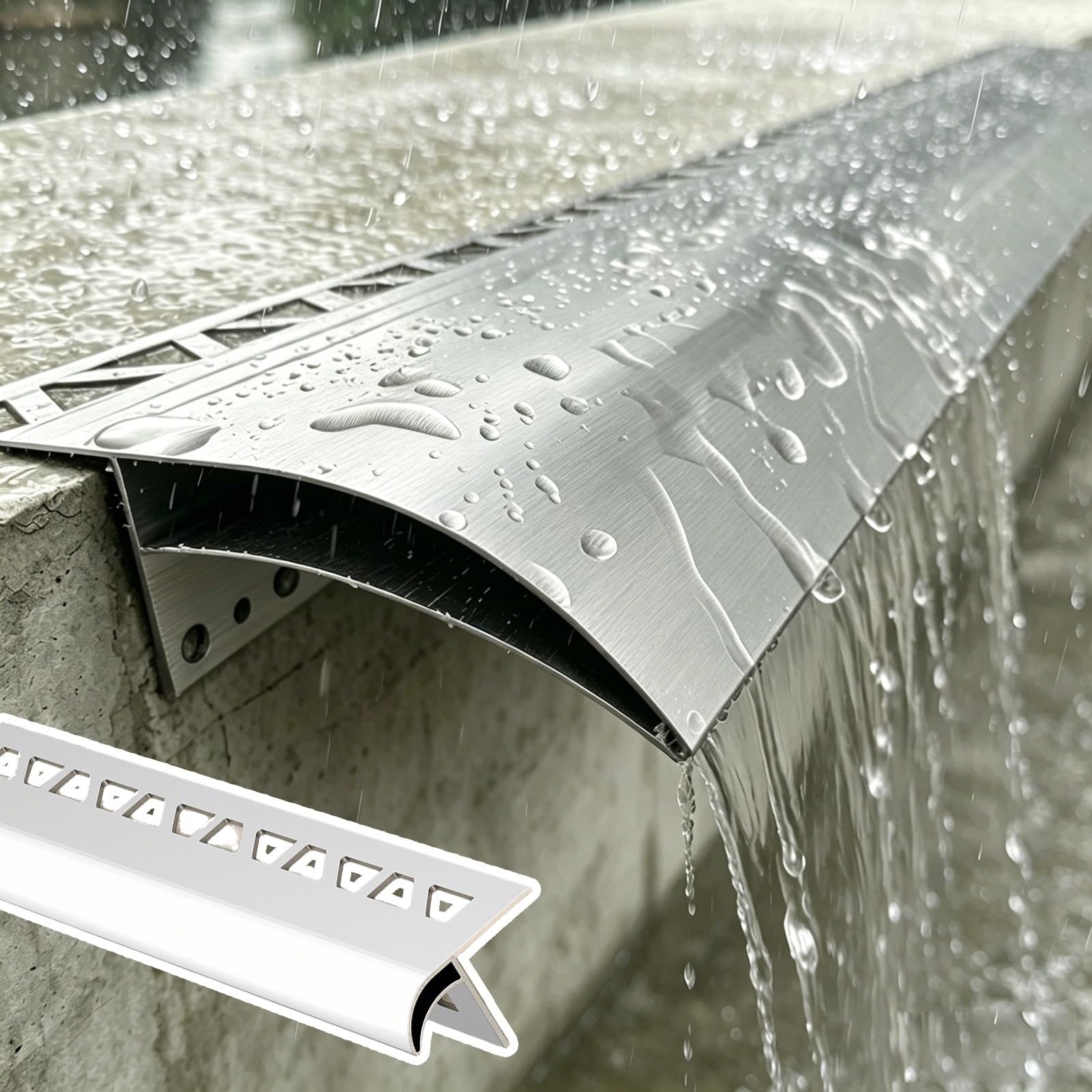 Tropfkantenprofil Tropfkantenprofil für Außenwände, Integrierte Regenwassertrennleiste für Balkone, Verhindert Streifenbildung An Der Wand und Feuchtigkeitsschäden(W19mm/0.7in,2pack-2.5m)
