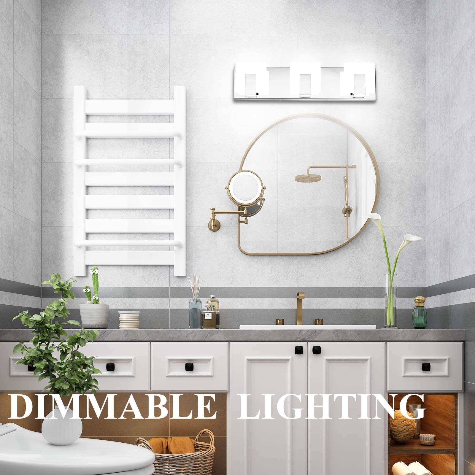 3 luci dimmerabili Moderne luci toeletta LED Bagno Smerigliato Bianco Acrilico Cromato su e Giù Applique Parete Bagno su Specchio