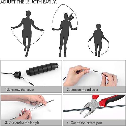 Vista 4 de Cuerda de saltar sin enredos de velocidad rápida, cable de salto con rodamientos de bolas para mujeres, hombres y niños, cuerda de saltar de acero