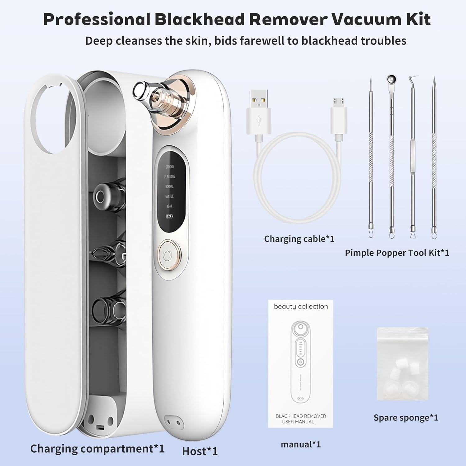 Pore Vacuum Blackhead Extractor for Face, Pearl White Blackhead Remover Vacuum with 5 Modes, 4 Heads, Pore Cleaner Tool, USB-C Rechargeable, Portable Storage - Image 6